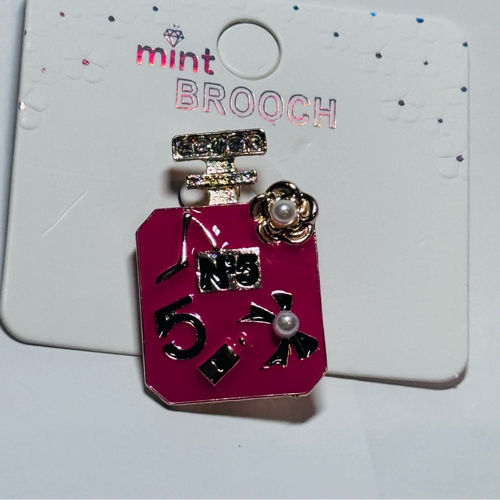Mint Elegant Raspberry and Black Perfume Bottle Shaped BROOCH